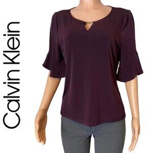 Calvin Klein XL Purple Keyhole Ruffle Sleeve Top